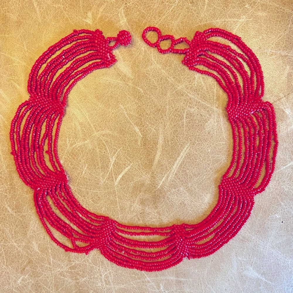 Red Layered Beaded Necklace/Choker